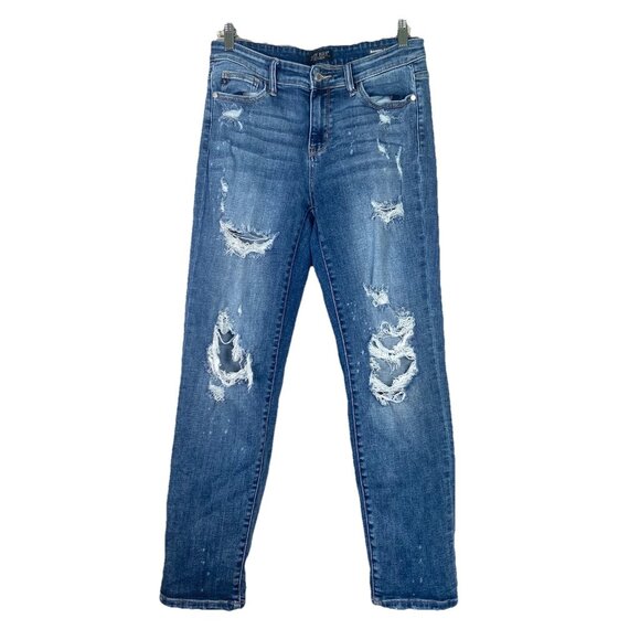 Judy Blue Boyfriend Fit Mid Rise Light Wash Distressed Jeans 9/29 Stretch Preppy - Picture 1 of 9